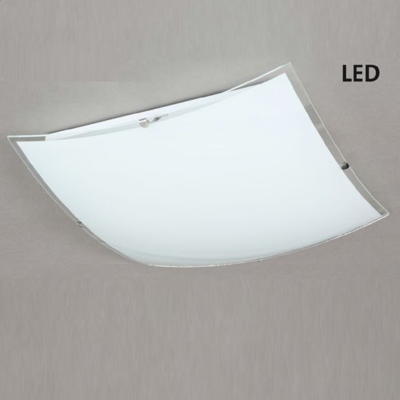 LED Deckenleuchte Nickel matt Glas weiß mit Klarrand, inklusive 1x20Watt LED 