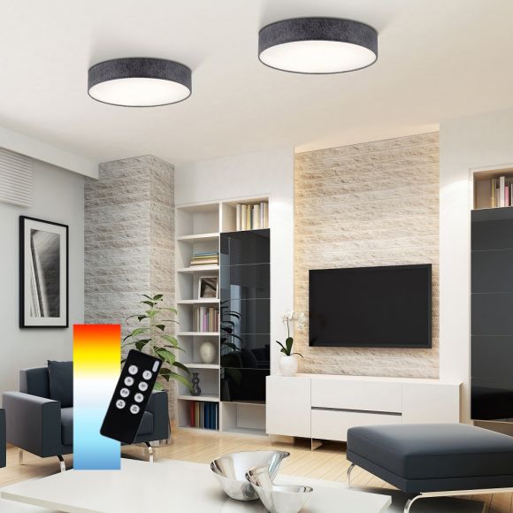 LED Deckenleuchte, Smart Home, Stoffschirm, Weiß o. Filz o. Blattgold