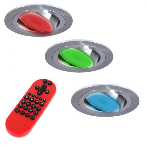 LED Einbauleuchte, alu, rund, inkl. Fernbedienung, 3er-Set, LED RGB