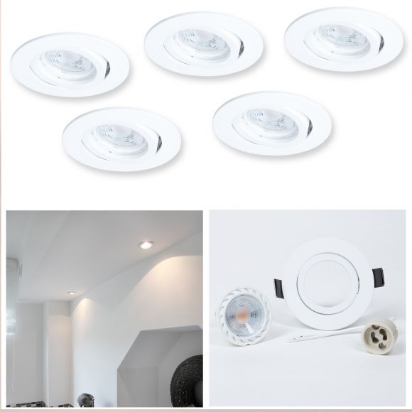 LED Einbaustrahler, 5er Set, weiß, rund, schwenkbar, inkl. LED