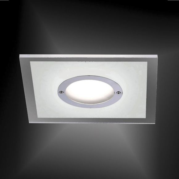 LED Einbaustrahler, Chrom, Glas, quadratisch, dimmbar, 13 x 13cm