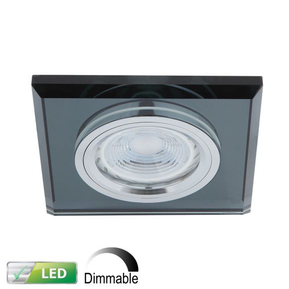 LED Einbaustrahler, Glas schwarz, eckig, 1er Set, inkl. LED dimmbar 
