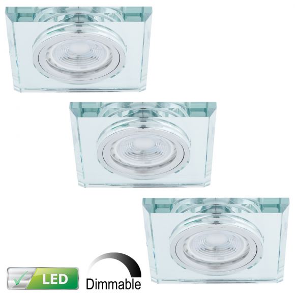 LED Einbaustrahler, Glasrahmen eckig, 3er-Set, LED 5 Watt dimmbar 
