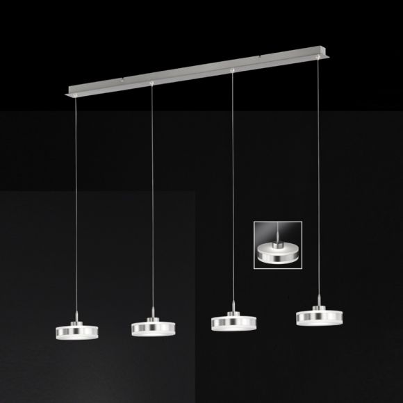 LED Pendelleuchte Acrylglas weiß, Metall silber, modern 4-flammig, rund, 94cm lang, LED warmweiß