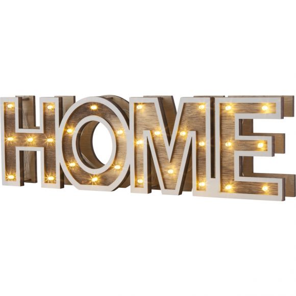LED Tischleuchte aus Holz Schriftzug "HOME" 2 8-flammige Tischlampe