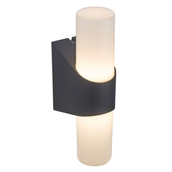 LED Up- and Downlight zylindrische Außenwandleuchte aus Aluminiumdruckguss opal Außenwandlampe anthrazit IP44