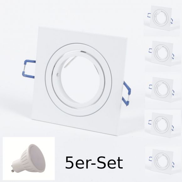 7W LED- 5-er Set Decken-Einbaustrahler, weiß eckig, GU10, 9,1 x 9,1 cm
