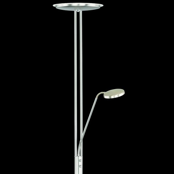 LED-Deckenfluter mit Lesearm, Nickel-matt / Chrom, Tastdimmer