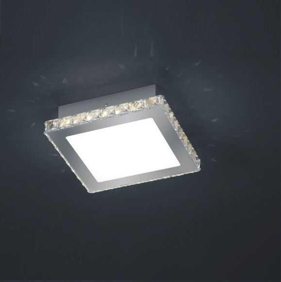 LED-Deckenleuchte 28 x 28 cm - Chrom, geschliffenes Kristallglas