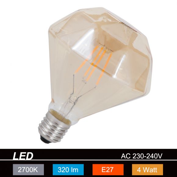 LED-Leuchtmittel E27 4W, braun-getönt, Ø 11,5cm Filament 