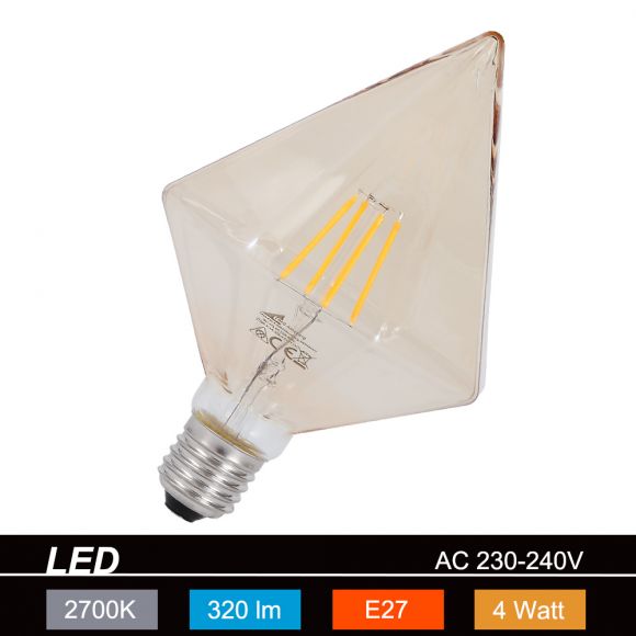 LED-Leuchtmittel E27 4W, braun-getönt, Länge 17 cm Diamant Filament 