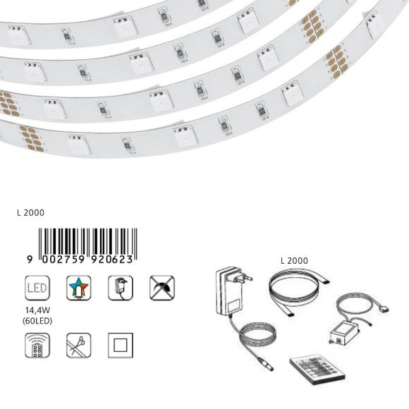 LED-Lichtband mit Farbwechsel - inklusive 60 LEDs und Fernbedienung - 2 m
