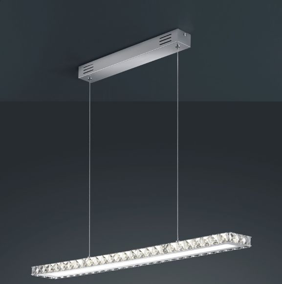 LED-Pendelleuchte - verchromtes Metall, geschliffenes Kristallglas klar - inkl. 1× SMD 22 WLED, 2100 lm, 3000°K + Extra 1x GU10 LED Leuchtmittel zur freien Nutzung 