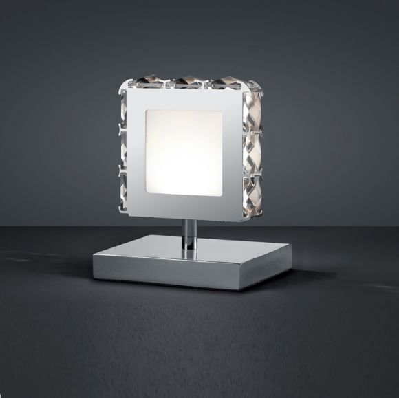 LED-Tischleuchte - verchromtes Metall, geschliffenes Kristallglas, klar -  inkl. 1 × SMD 4.5 W  LED, 400lm, 3000°K, A+ + Extra 1x GU10 LED Leuchtmittel zur freien Nutzung 