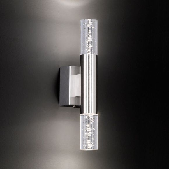 LED-Wandleuchte Badezimmer, Blasenglas Acyrlglas Blasen, Metall Nickel-matt, modern, warmweiß