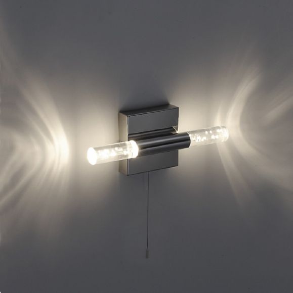 LED-Wandleuchte Chrom, Blasenglas, mit Zugschalter, IP44 