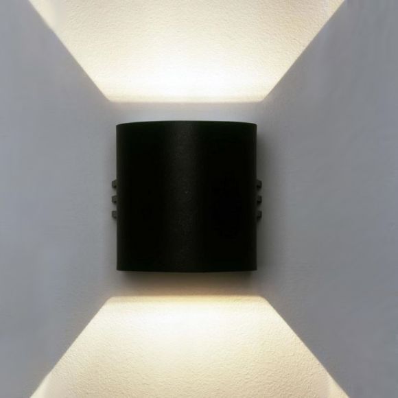 LED-Wandstrahler, Aluguss schwarz, Lichtaustritt breit / breit