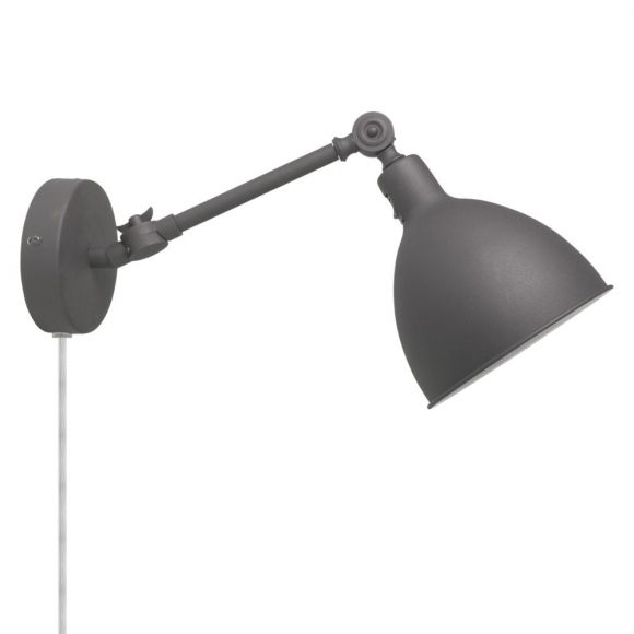 Leselampe mit beweglichem Kopf, grau, Schalter am Schirm, E27, Wandleuchte aus Metall