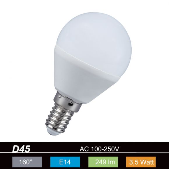 LHG E14 LED Leuchtmittel D45 Tropfen Glühlampe 3,5W opal warmweiß 2700K 230V 249lm 160° nicht dimmbar