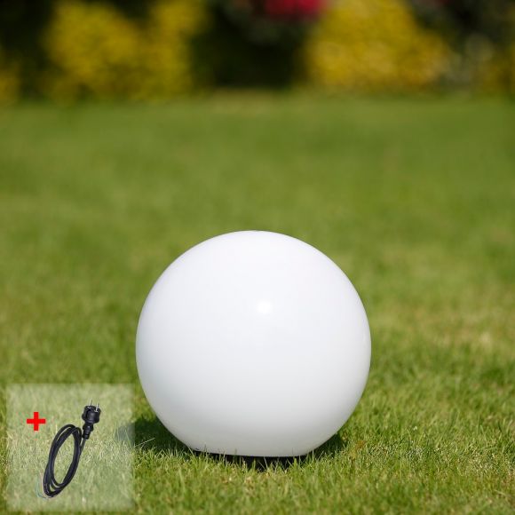 LHG Kugelleuchte Light Ø 25cm für Außen mit 2m Stromkabel, Garten Kugellampen aus weißem Kunststoff, IP44 Outdoor geeignet, E27 Fassung