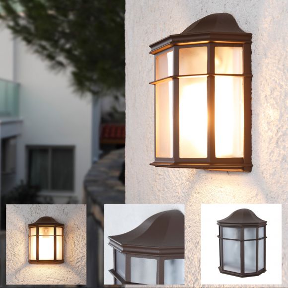 LHG Landhaus Außen Wandlampe klassisch braun mit Glas , E27 , flach, braun, LED einsetzbar, Landhausstil 