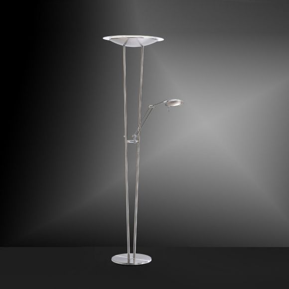 Lichtstarker LED-Standfluter mit Tastdimmer aus Stahl mit Leselicht - inkl. LED 1x 44W und 1x 7,5W 