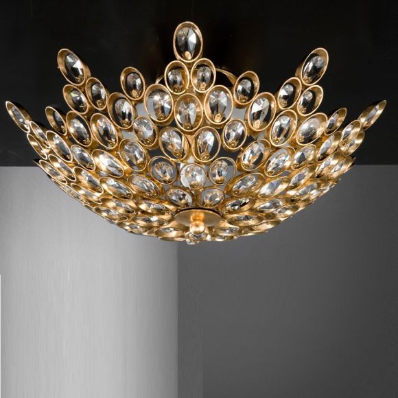 Luxuriöse Deckenleuchte - Handgefertigt in Italien - Blattgold - Kristallglas - 5-flammig