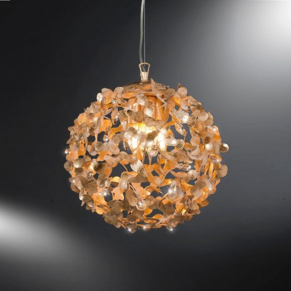 Luxuriöse Pendelleuchte - Blattgold -  Weiß patiniert- Eingefasste Kristalle - Für Leuchtmittel  E27 60W 