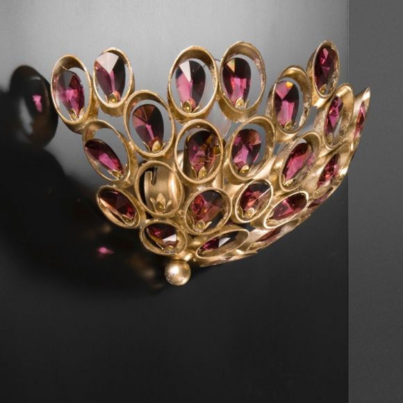 Luxuriöse Wandleuchte - Blattgold - Kristalle amethyst