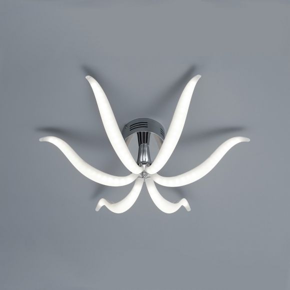 Moderne LED- Deckenleuchte in Chrom mit sechs weißen Acrylarmen - inklusive 6x 4 Watt LEDs