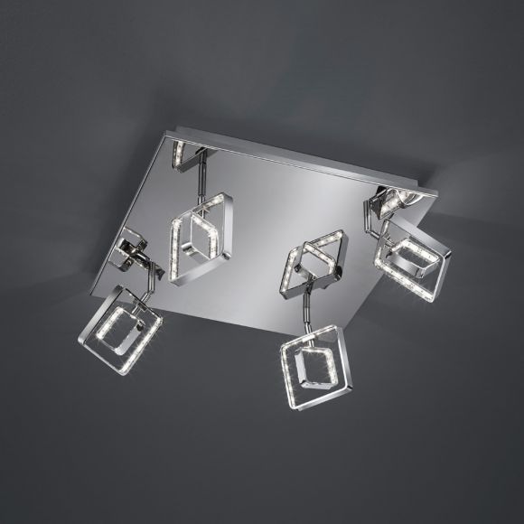 Moderne LED- Deckenleuchte mit eckigen Leuchtschirmen - Chrom - inklusive 4x 4,5 Watt LED 