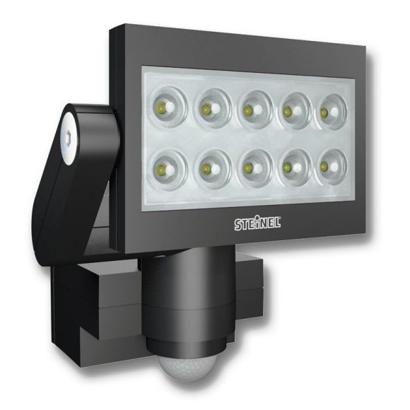 Moderner LED-Außenwandstrahler mit Bewegungsmelder in schwarz