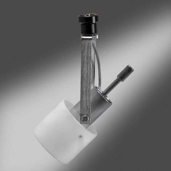 Moderner Strahler für Vector-Schienen-System aus mattem Chrom mit Opalglas