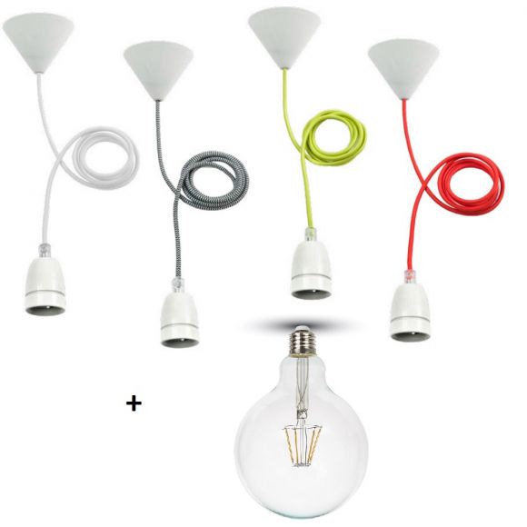 Pendelleuchte inklusive LED Globe in 4 Farben 