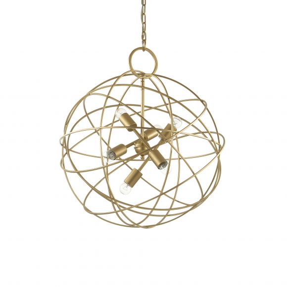 Pendelleuchte, rund D 60 cm, dekorativ, atomförmig, 6-flammig, gold
