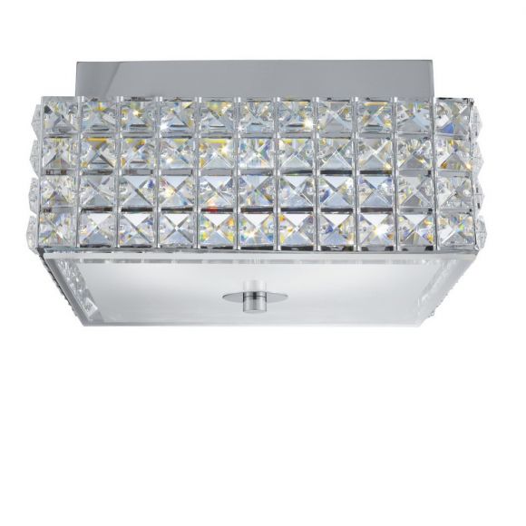 Quadratische LED Deckenleuchte Rados aus Chrom und Kristallglas 