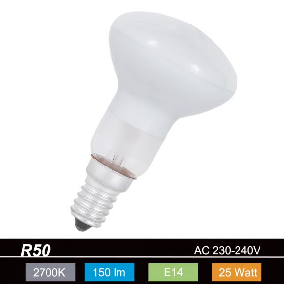 R50 Reflektorlampe E14, 25 Watt, Abstrahlwinkel 60° 