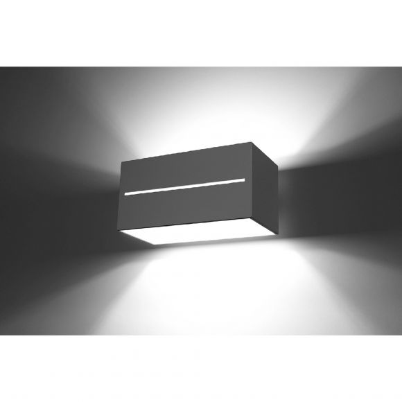 Rechteckige Up- and Downlight Wandleuchte mit länglichem Schlitz aus Aluminium 2-flammige Wandlampe grau