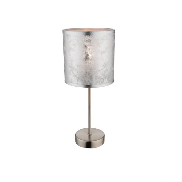 runde E14 Tischleuchte aus Stoff matt Sockel und Schirm Höhe 15 cm Tischlampe silbermetallic mit Schalter ø 