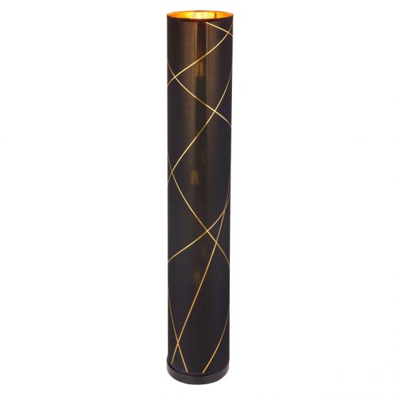 runde E27 Stehleuchte aus Stoff und Acryl Zylinder Schirm mit Dekorstanzungen 3-flammige Stehlampe gold Schalter ø 19 cm