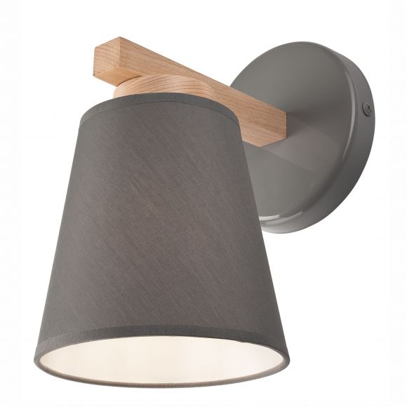runde Holz Wandleuchte mit Stoffschirm skandinavische Wandlampe grau 22 x 24 cm