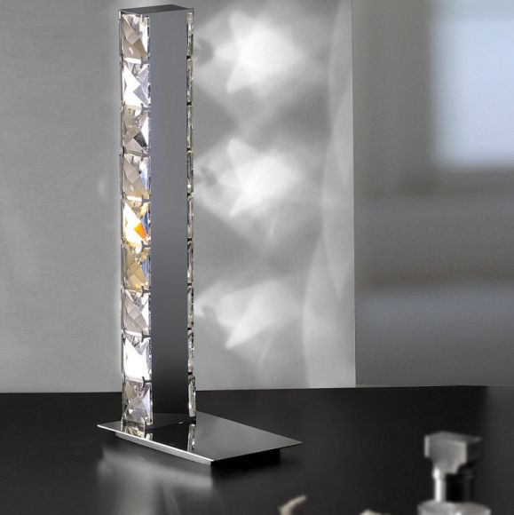Schmuckstück-LED-Tischleuchte, Chrom und geschliffenes Glas