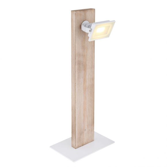 schwenkbare LED Strahler Tischleuchte aus Holz und Glas klar gerade mit 1 dreh- schwenkbar Tischlampe weissgetüncht Schalter