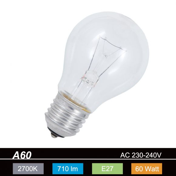 Standard Glühlampe, normale Glühbirne, E27 60W klar, A60