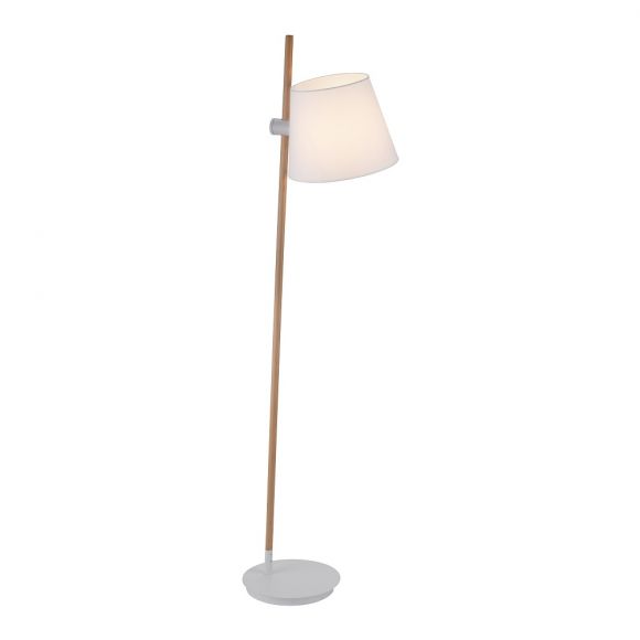 Standlampe, Stoffschirm weiß, Holzstab, Höhe 173 cm