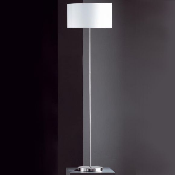 Stehleuchte LOFT, Nickel-matt, Stoffschirm weiß, 151 cm hoch, E27 Fassung, Fußschalter