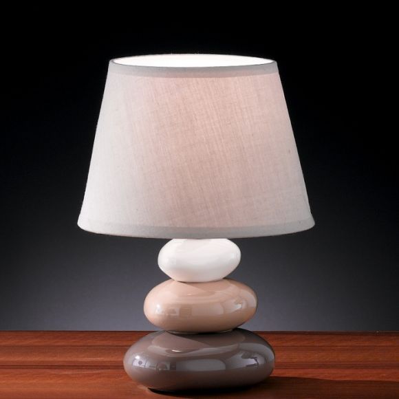 Tischleuchte aus Keramik , Keramik-Steine Stone, braun-creme, Höhe 24cm, E14 LED geeignet