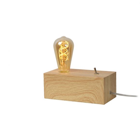 Tischleuchte Edison von Lucide aus Metall im hellem Holz-Design