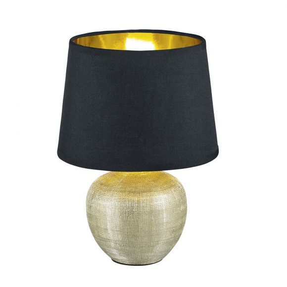 Tischleuchte Luxor Vase Gold, Schirm Schwarz, H 26cm