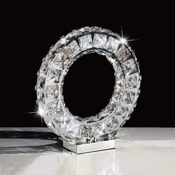 Tischleuchte rund, Chrom mit klarem Kristallglas 